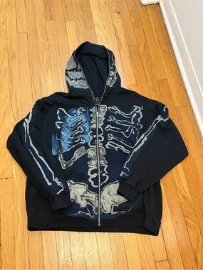 Cactus Jack by Travis Scott Black & Blue Skeleton Zip Hoodie